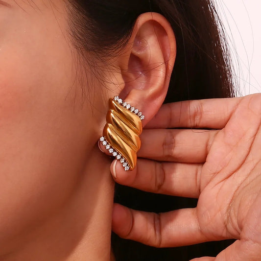 18k Gold Plated CZ Crystal Swirl Earring