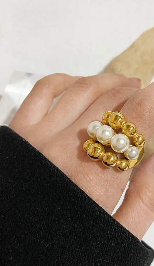18k Gold Plated and Pearl Ball Ring