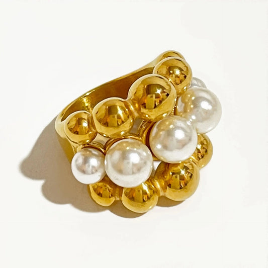 18k Gold Plated and Pearl Ball Ring