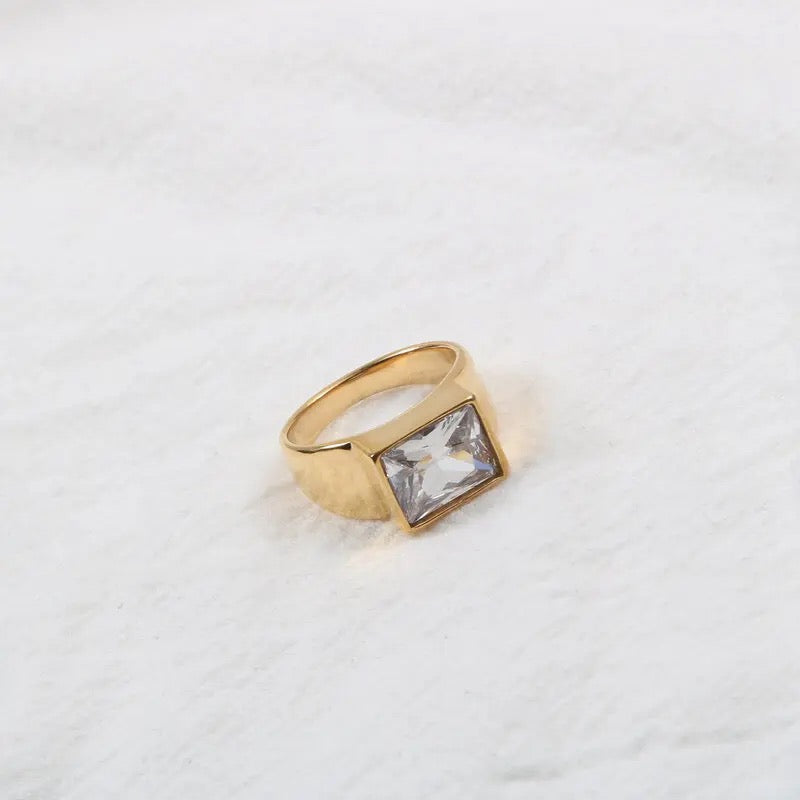 18k Gold Plated CZ Square Set Ring