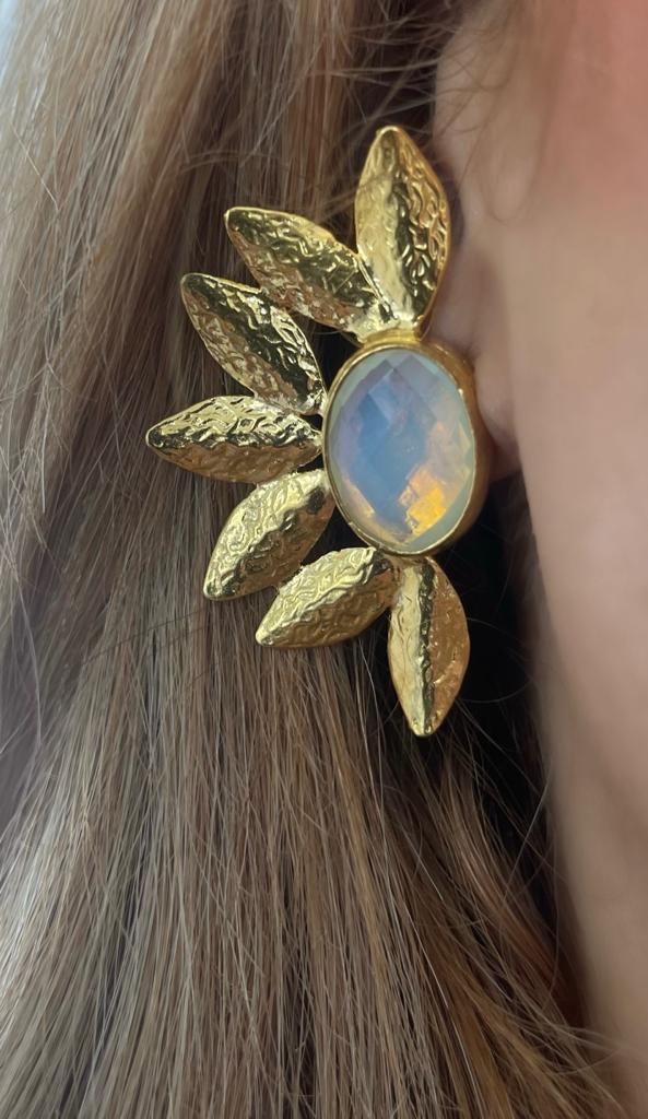 Moonstone Natural Stone Gold Leaf Earring