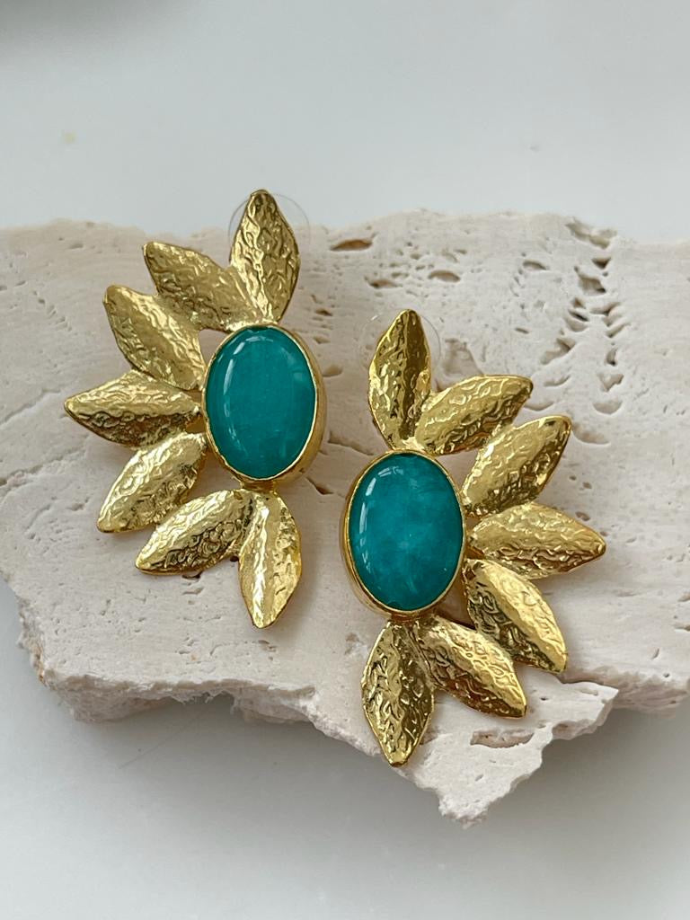 Jade Natural Stone Gold Leaf Earring