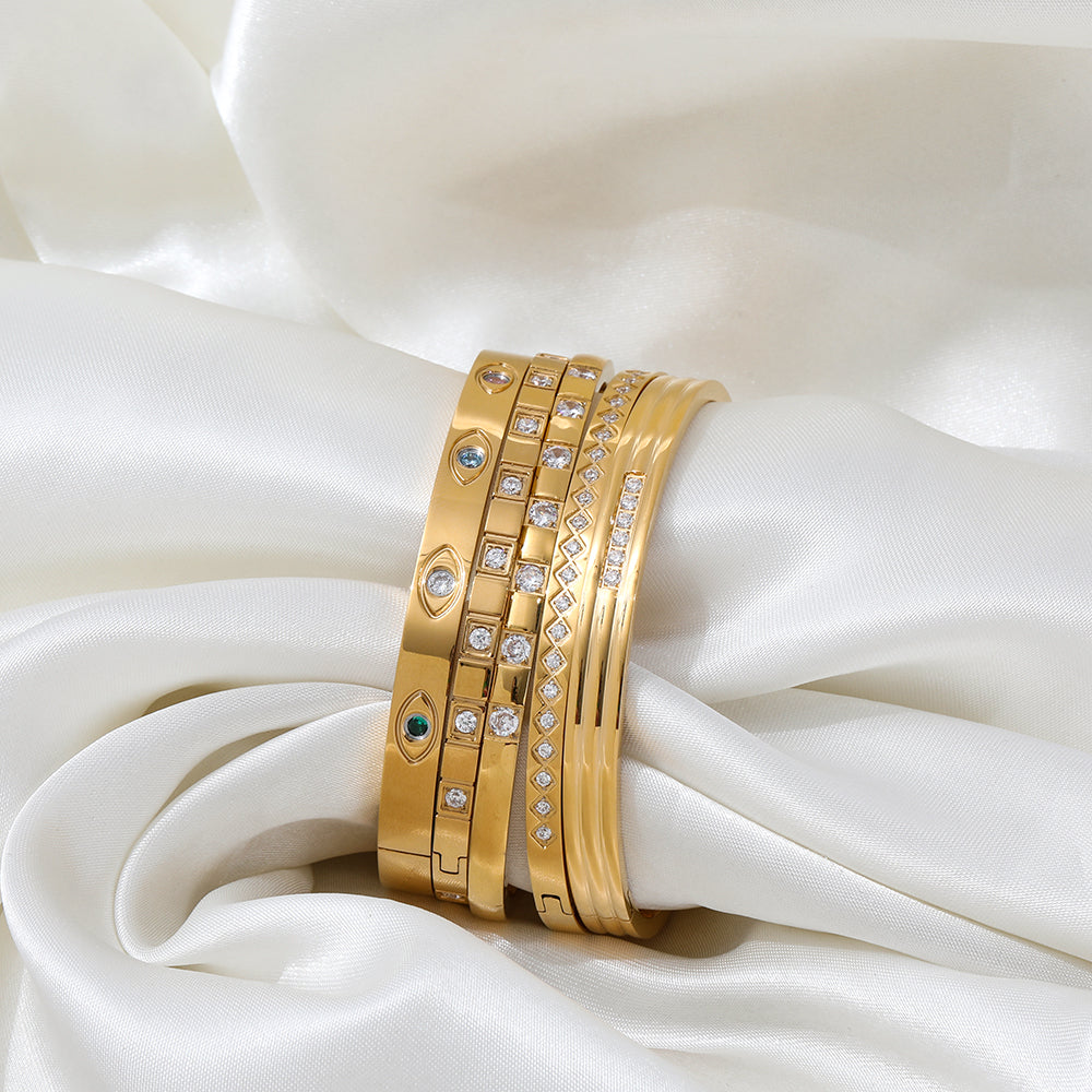 18k Gold Plated Half Square Diamond Cuff