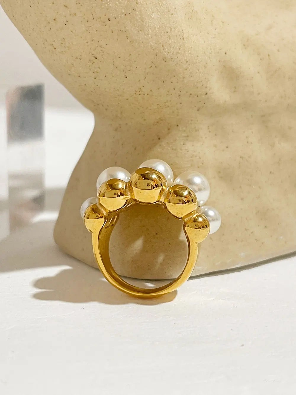 18k Gold Plated and Pearl Ball Ring