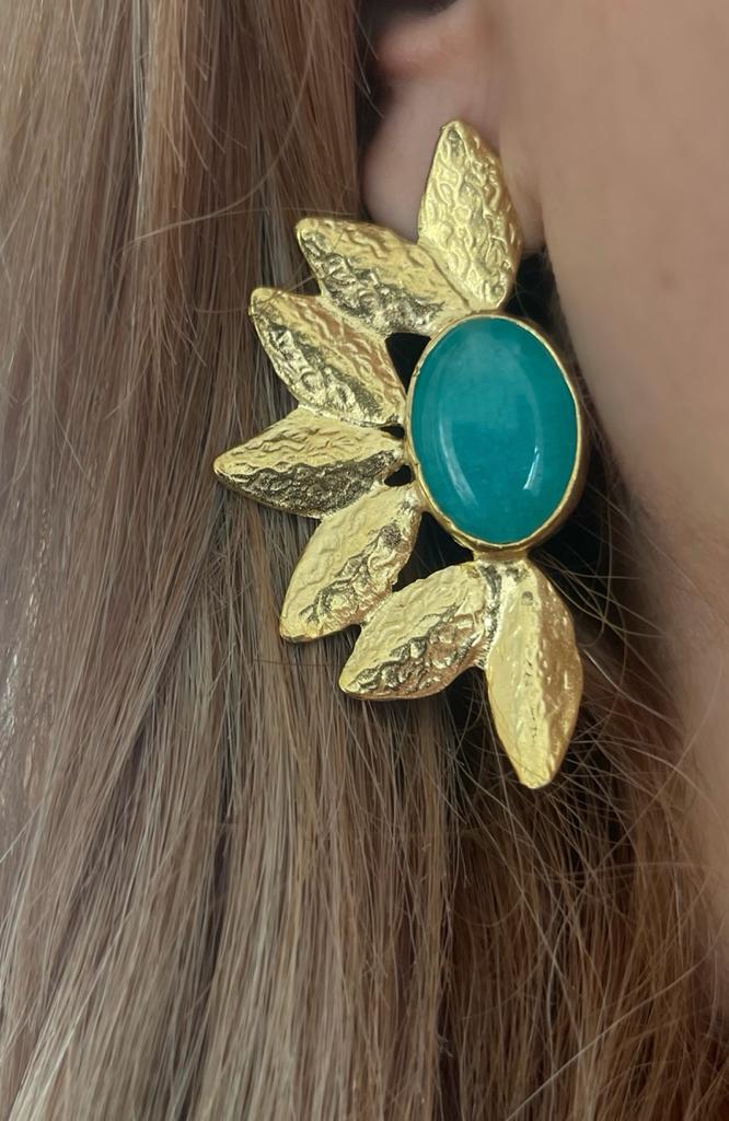 Jade Natural Stone Gold Leaf Earring