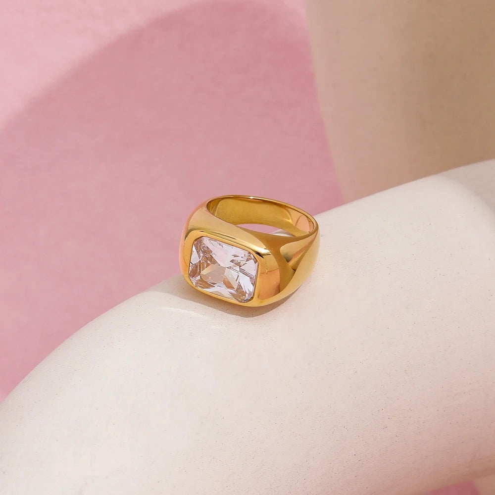 18k Gold Plated Chunky CZ Ring