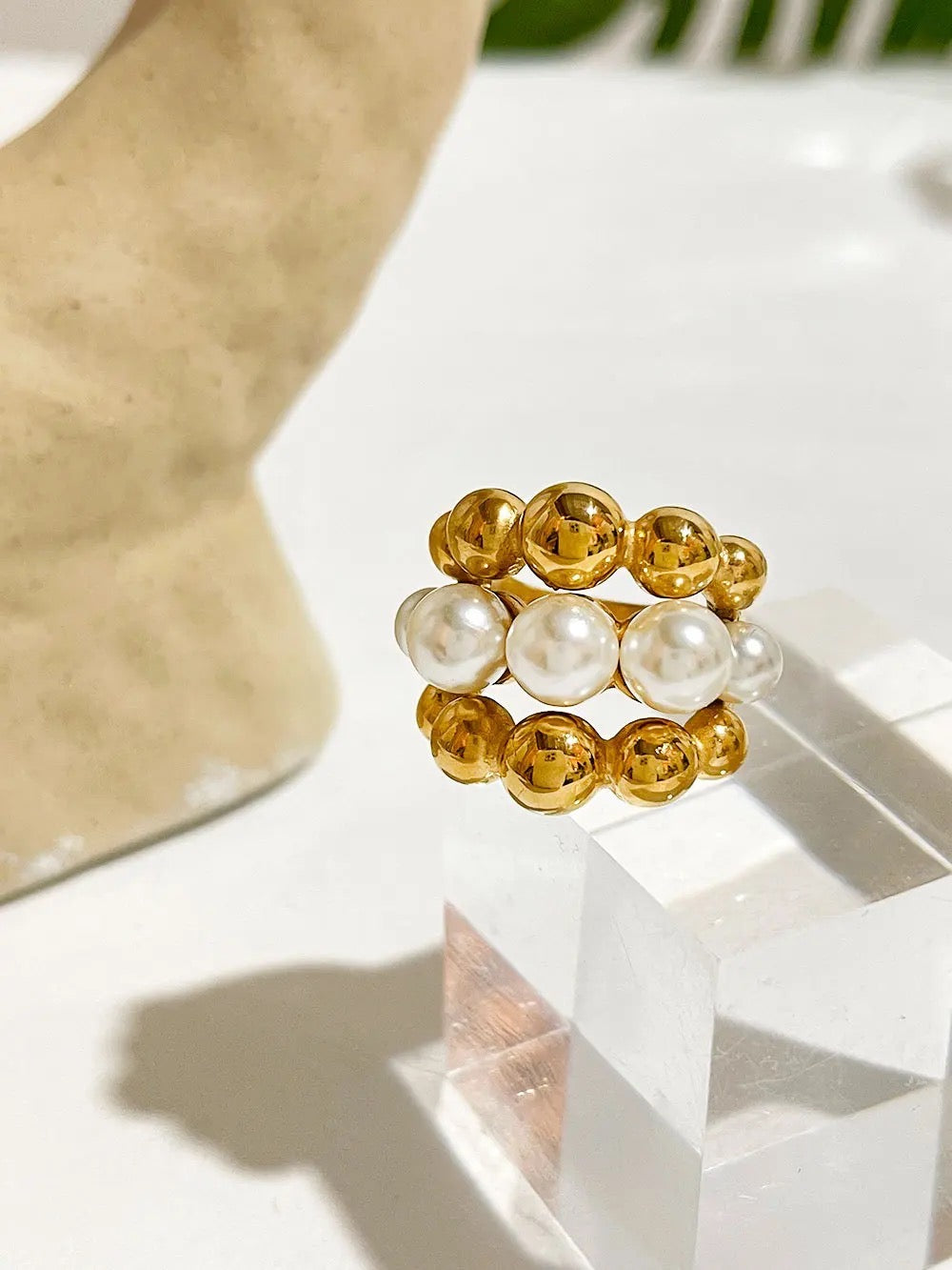 18k Gold Plated and Pearl Ball Ring