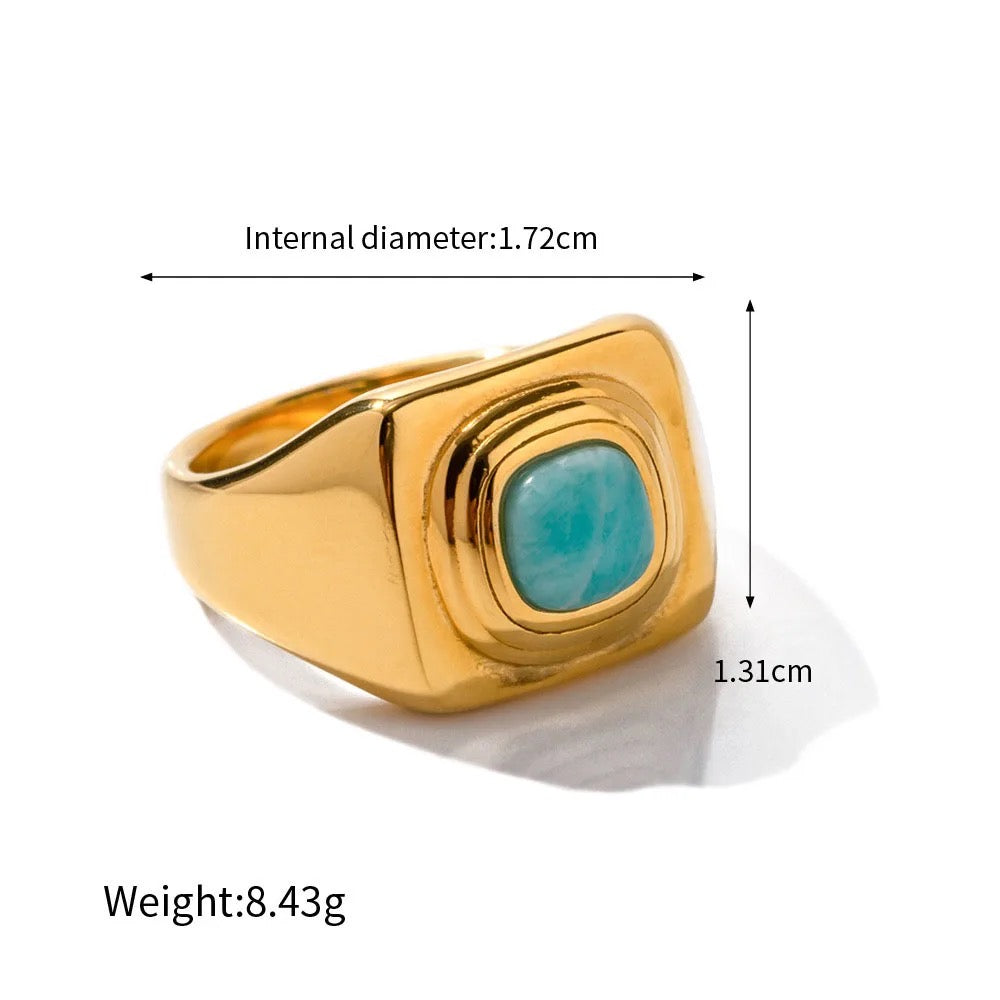 18k Gold Plated Semiprecious Turquoise Stone Ring