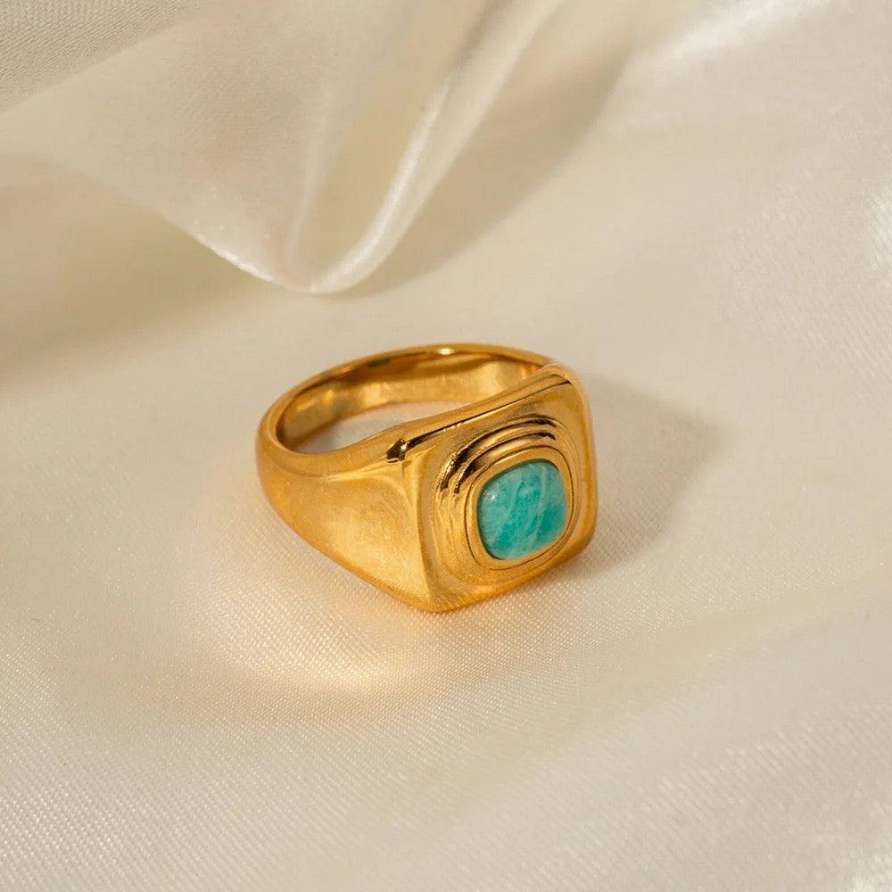 18k Gold Plated Semiprecious Turquoise Stone Ring