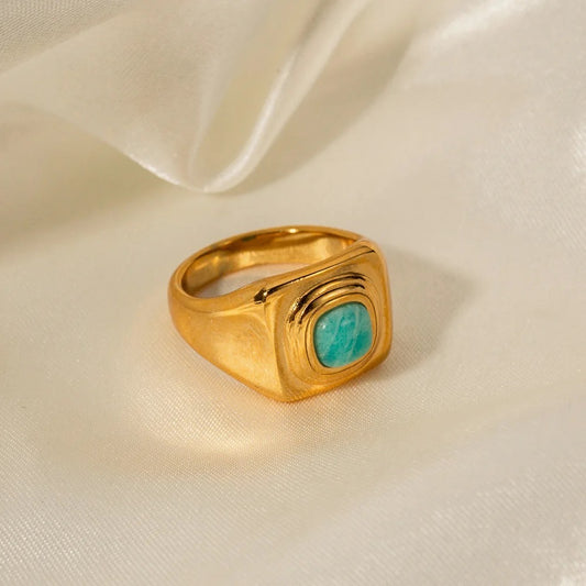 18k Gold Plated Semiprecious Turquoise Stone Ring