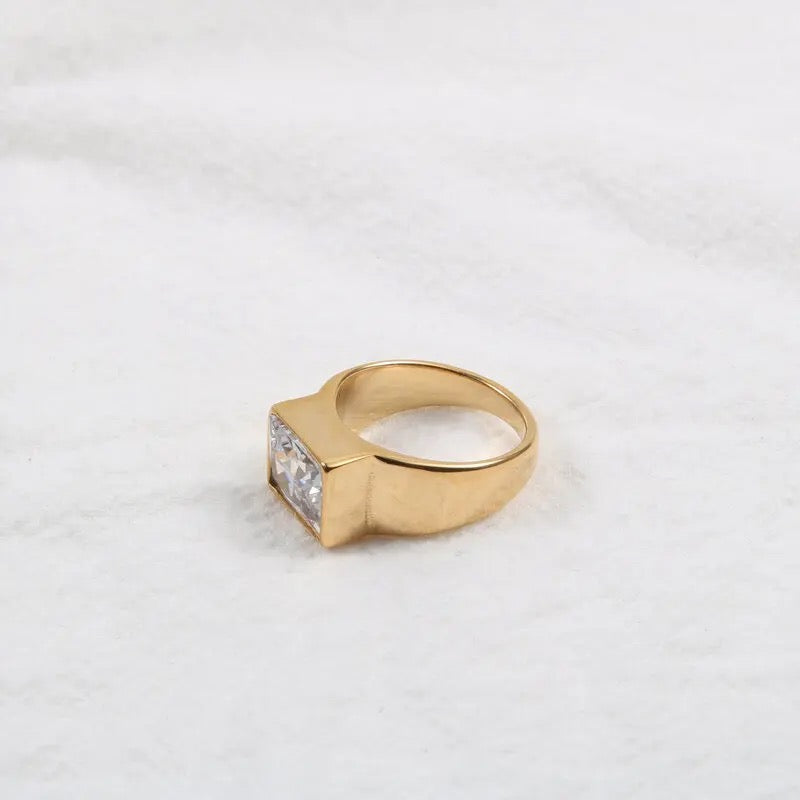 18k Gold Plated CZ Square Set Ring