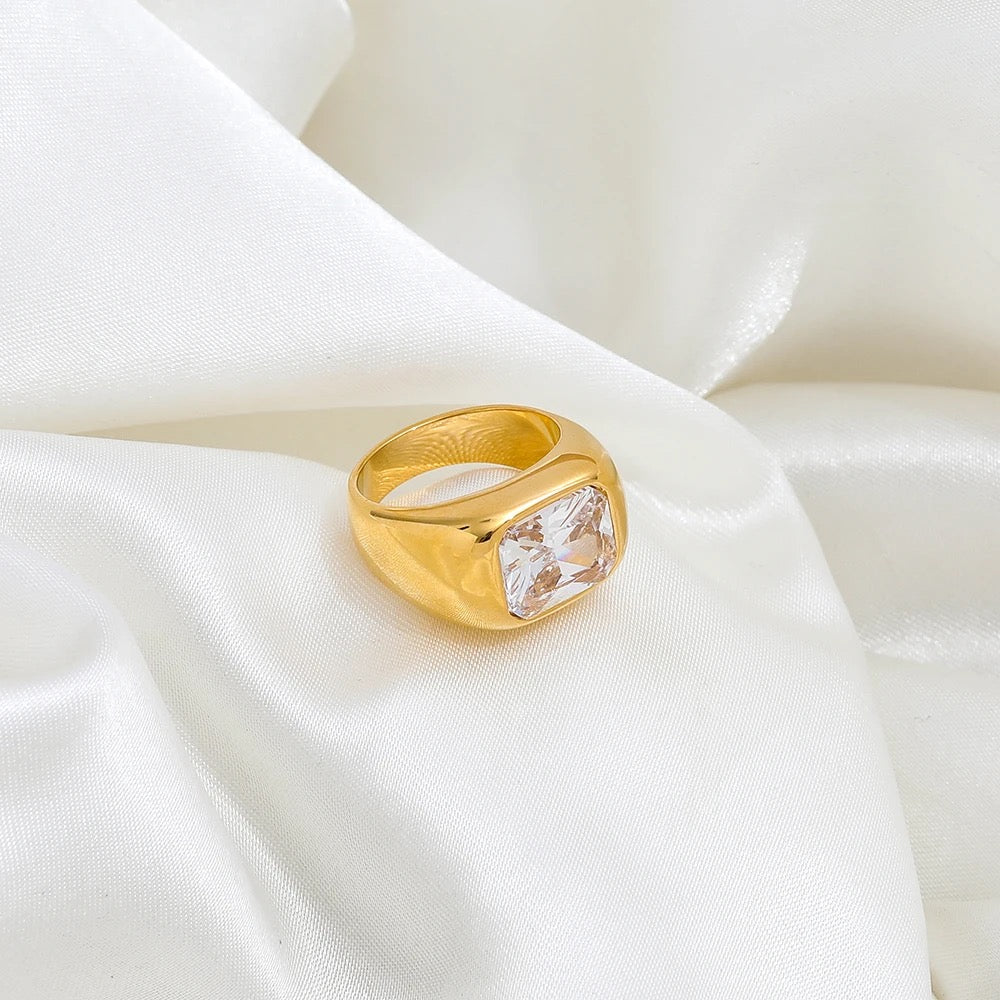 18k Gold Plated Chunky CZ Ring