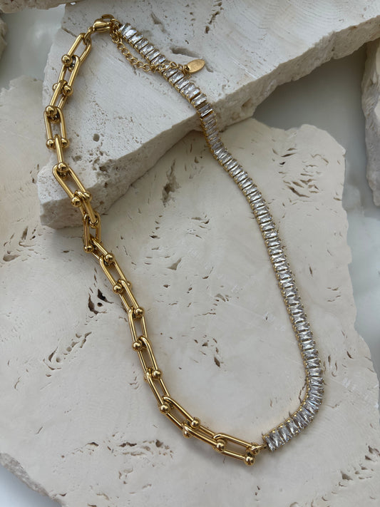 Gold Link Chain Crystal Choker Necklace