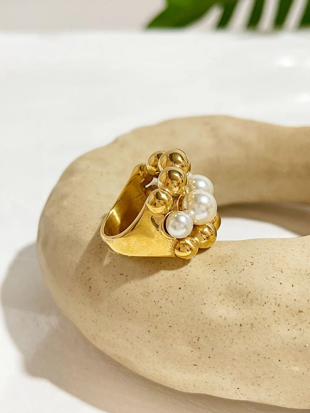 18k Gold Plated and Pearl Ball Ring