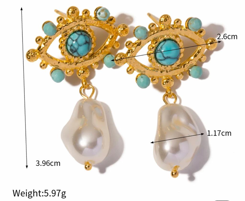 Turquoise and Pearl Evil Eye Earring