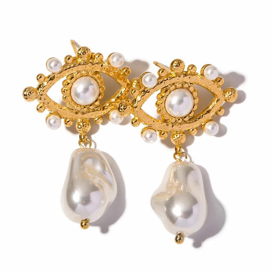 Pearl Evil Eye Drop Earring