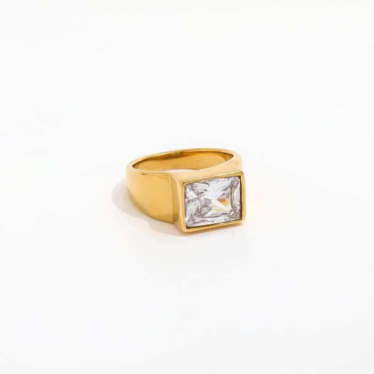 18k Gold Plated CZ Square Set Ring