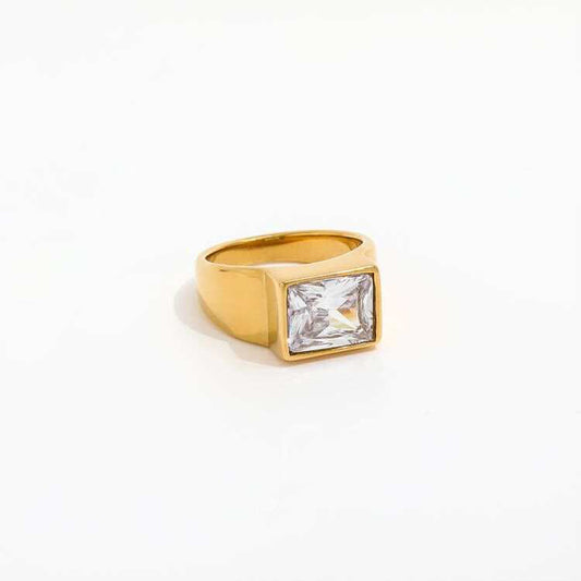 18k Gold Plated CZ Square Set Ring