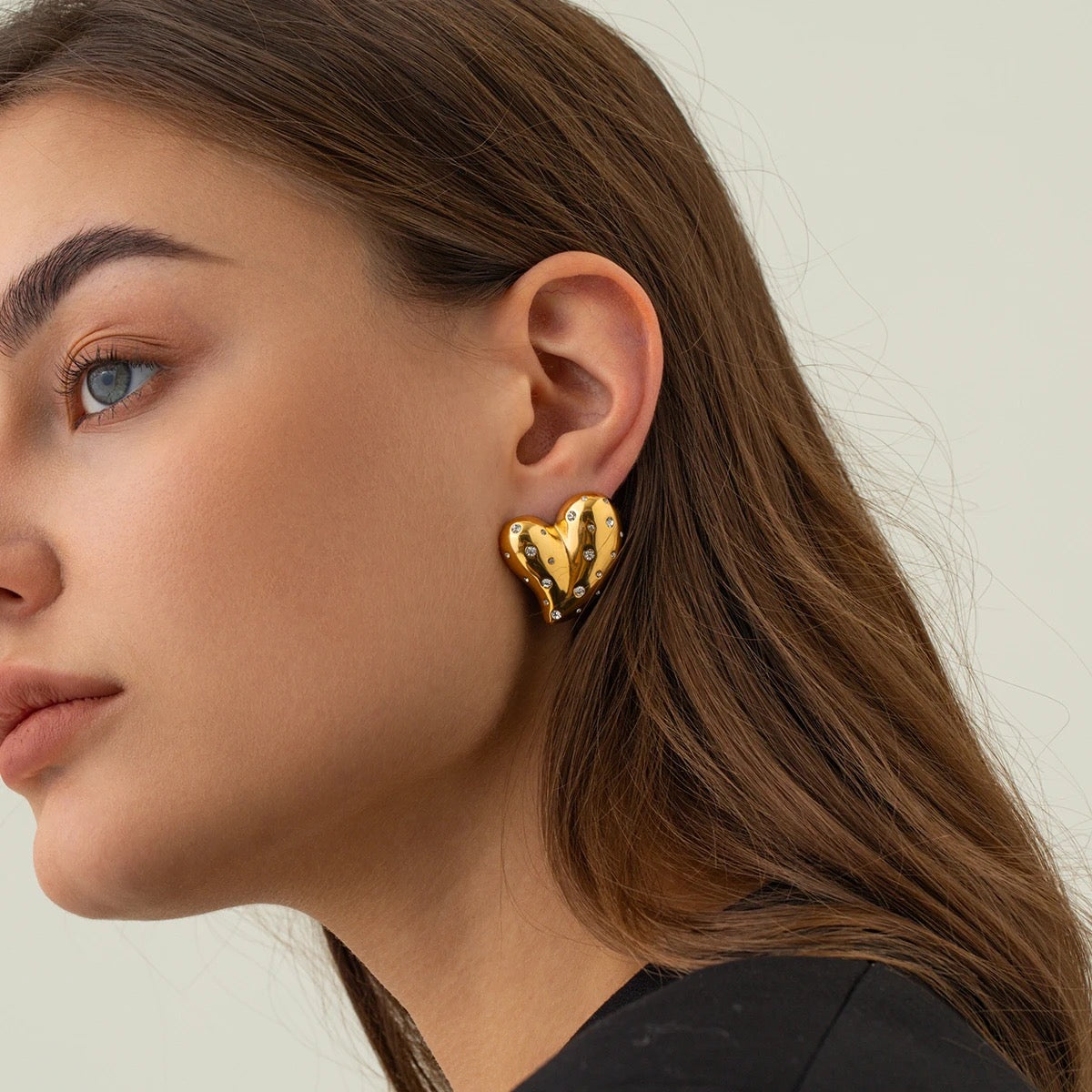 18k Gold Plated Stone Heart Earring